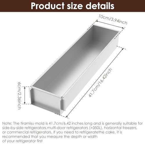 2 Pack Tiramisu Mold Rectangle Tiramisu Pans Removable 16.4*3.94*2.3 inch