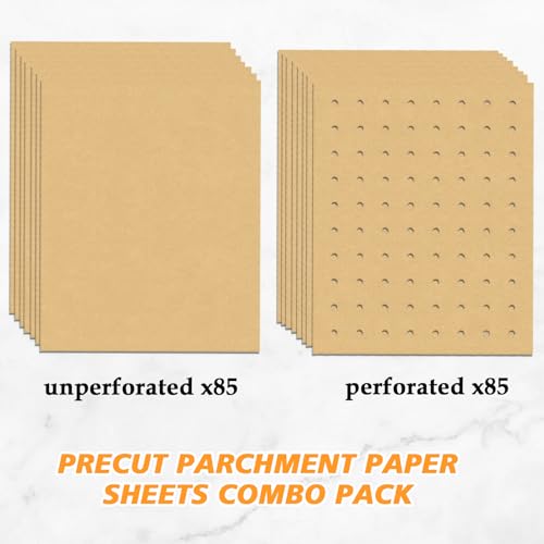 Golden Associate 9 x11 inch Parchment Paper Liners Disposable 170 Pcs, Perforated&Unperforated Sheets Combo, 85-Pcs Each, Accessories for Cuisinart, Emeril, Ninja, Breville, Instant Pot, Gowise - size: 9''x11'' 170 Pcs