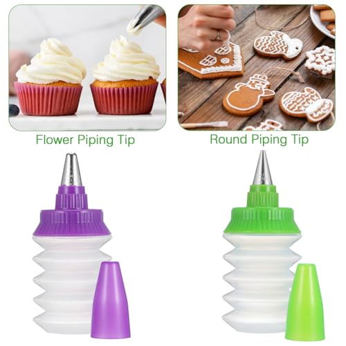 MAGICLULU 2Pcs Cookie Icing Bottles, Reusable Frosting Squeeze Bottles for Cake Decorating, 5.11 Inch Plastic Piping Tools for Precise Dessert Detailing and Royal Icing Application
