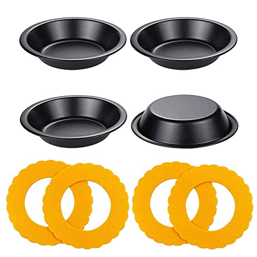 Webake Mini Pie Pan and Mini Pie Shield, 4pcs Mini Pie Tins and 4pcs Mini Silicone Pie Crust Protector