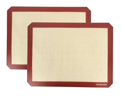 Silicone Baking Mats Set of 2, Half Sheet Nonstick Reusable Extra Thick Baking Sheet Liners for Cookies, Macarons, Bread, Pizza, Pastry, Red - color: Red, size: 16.5"L x 11.6"W