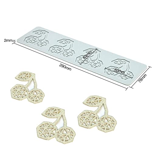 TUKE 3D Hollow Lace Fondant Molds Fruits Leaf Shape Lace Mat Party Cake Decoration Tool Cupcake Mat Silicone Molds for Polymer Clay Chocolate Baking Gummy Mould (Cherry_11.6x3.12x0.08inch_D) - size: Cherry_11.6x3.12x0.08inch_D