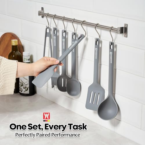 Wagensteiger Dark Gray Silicone Slotted Spatula: Cooking Turner with Heat Resistant, Non-stick Cookware Safe, Gentle Head Design, BPA Free (11.81inch x 3.15inch) - size: 11.81inch x 3.15inch