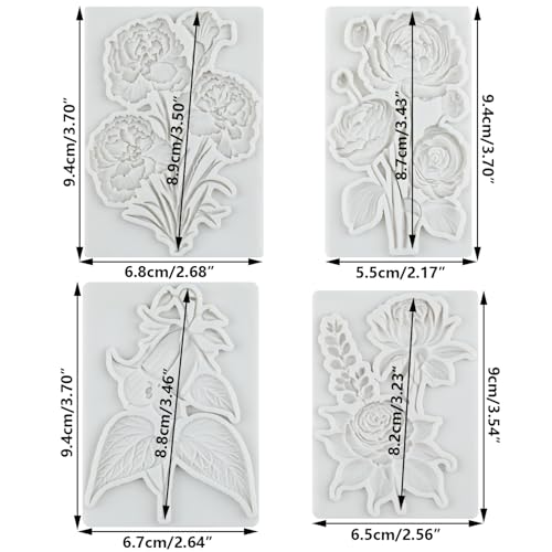 Flower Silicone Mold Peony Rose Carnation Fondant Molds Set of 4 - color: Style Q