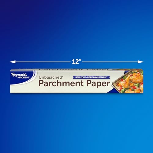 Reynolds Kitchens Unbleached Parchment Paper Roll, Non Stick Parchment Paper for Cooking and Baking, Oven Safe up to 425 Degrees, Chlorine-Free, 45 Feet x 12 Inches, 45 Sq. Ft., (Pack of 12) - size: 45 Sq Ft (Pack of 12), style: Unbleached