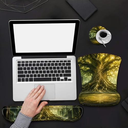 3-in-1 Ergonomic Memory Foam Keyboard Wrist Rest Pad Set, Forest Trees - color: 00017