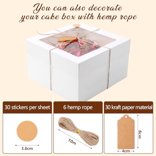NEOACT 30 Pack Cake Boxes, 12x12x8 Inch White Cake Transport Container - size: 30 Pcs-12x12x8 inches
