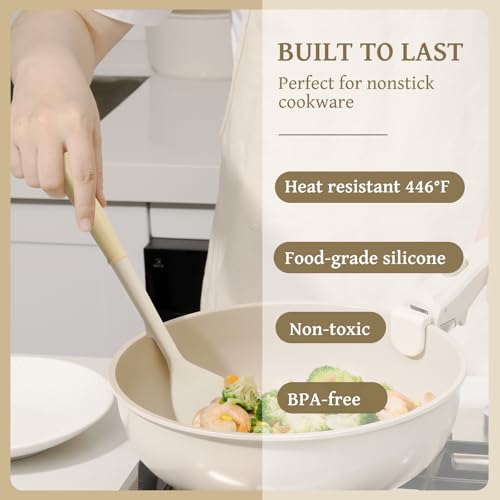 Kikcoin 43 PCS Silicone Kitchen Utensils Set, Cooking Utensils Set, Cream - color: Cream