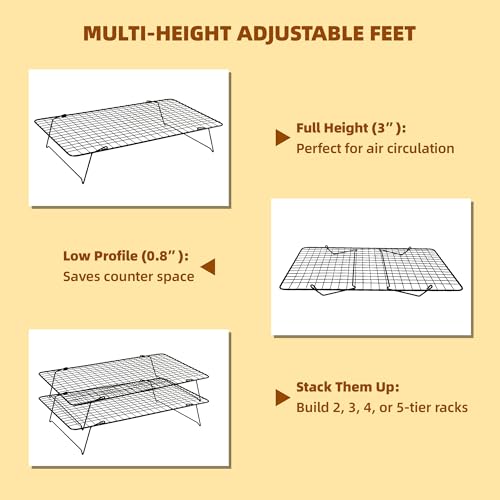 Cooling Rack 16"x10", 3-Tier Stackable & Collapsible Cooling Racks - color: Black, size: 3-Tier-SL