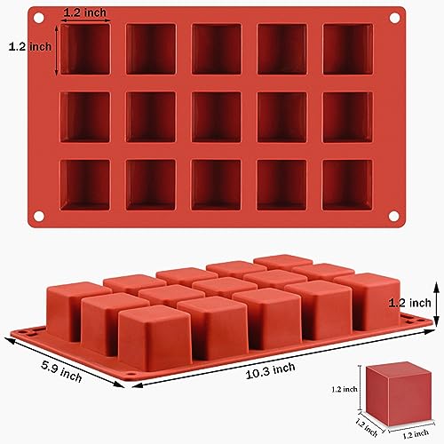 JOERSH Cube Cake Silicone Mold, 2 Pack, 1.2" x 1.2" x 1.2", 30-Cavity - color: 2 Pcs: 15 Cups, 1.2x1.2x1.2 Inch