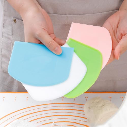8 PCS Food-Safe Dough Cutter Bench Scraper, BPA Free Flexible PE Plastic Bowl Scraper, Multipurpose Scraper for Bread, Dough, Fondant and Icing Baking
