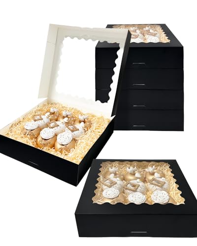 Bakepacker Black Auto-pop Up Pie Boxes with Window 12x12x3'' 20pcs - color: Black, size: 12x12x3, 20Pcs