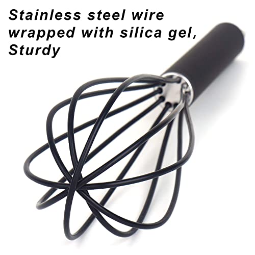 GorGin high temperature and easy to clean silicone whisk, stirrer, 10 inch, grip good grip design for Blending Whisking Beating Stirring Cooking Baking (1 Pack | black) - color: 1 Pack (black)