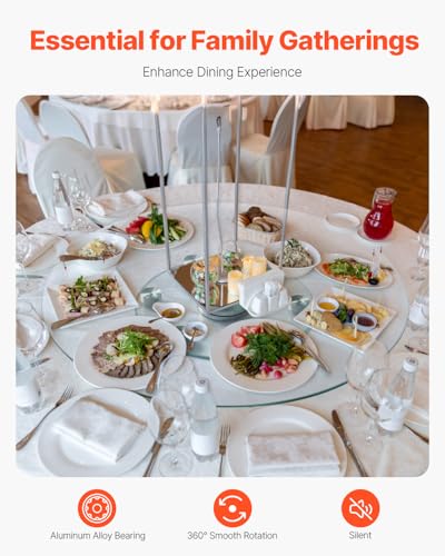 VEVOR 30 in Glass Lazy Susan Turntable, Tempered Glass Dining Table Centerpiece with 6 Rotating Wheels, 360° Smooth and Silent Spin Tabletop Rotating Tray, for Family Gatherings, Banquets & Weddings - size: 30.24 x 30.24 x 1.50 in