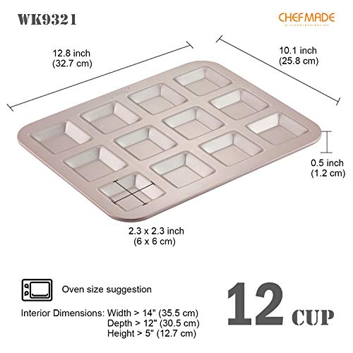 CHEFMADE Financier Cake Pan, 12-Cavity Non-Stick Square Muffin Pan Biscuits Cookies Bakeware for Oven Baking (Champagne Gold - size: 02 - Financier Square 12 Cups