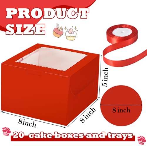 KPOSIYA 40pcs 8x8x5 In Cake Boxes with Cake Boards（20 Boxes & 20 Boards） - color: Red, size: 8x8x5 inch