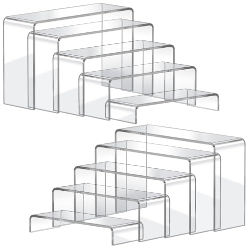 FUNFERY Acrylic Display Risers, 2 Set(7.8"L~8.2"L~8.6"L~9"L~9.3"L)Shelf - color: Clear, size: 10 Pcs