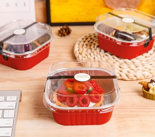 NPLUX Square Cake Pans with Lids, 50 Pack Red 10oz for Seasonal Baking - color: Red, size: 10 OZ