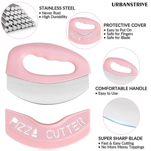 Urbanstrive Heavy Duty Stainless Steel Pizza Cutter with Cover, Super Sharp Blade Pizza Knife Pizza Cutter Rocker, Perfect Kitchen Gadgets for Pizza Cutting Home Essentials (Pink) - color: Pink