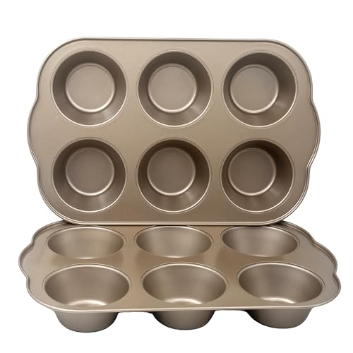 Non-Stick Jumbo 3.5" 6-Cup Muffin Pans, Set of 2(Gold) - color: Gold