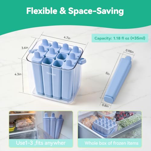 12 Pack Individual Silicone Popsicle Molds, Easy Release - color: Blue
