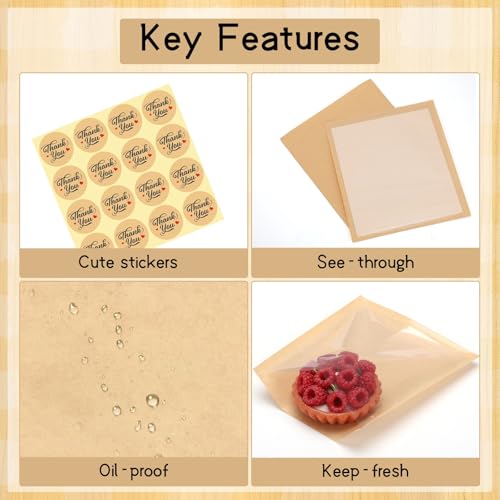 120 Pack Cookie Bags with Stickers, 5.7×6.5 In Paper Bakery Bags with Seal - size: 5.7" x 6.5"