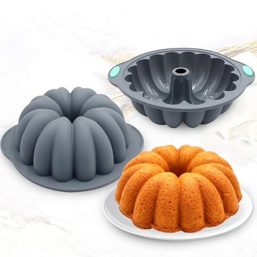 Tongjude 4 Pieces Silicone Fluted Tube Cake Pans, 7 Cups Tube Baking Pan, Jello Mold, Silicone Molds for Homemade Cake, Bread and Jello, Non-Stick, Grey - size: 4pcs fluted tube cake pans (7 Cups)