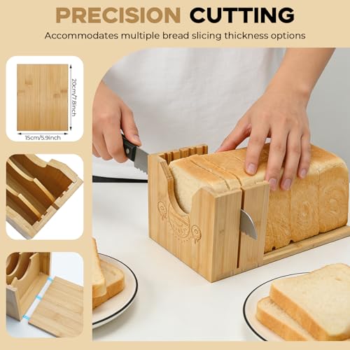 2-in-1 Bamboo Bagel & Bread Slicer Adjustable Thickness