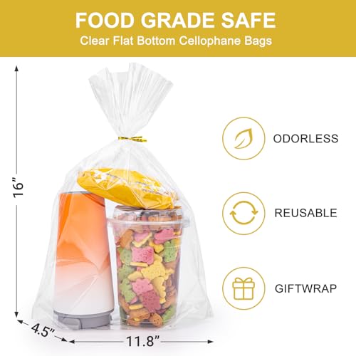 70Pcs Clear Cellophane Bags, with Twist Ties, Flat Bottom - size: 11.8x16 Inch (Pack of 70)