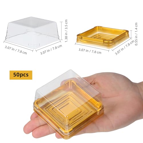50 Pcs 3 Inch Mini Cake Box, Clear Plastic Cupcake Box with Lids Single Square Dessert Container Mooncake Packing Box for Individual Muffins Cookies Chocolate Wedding Party Christmas