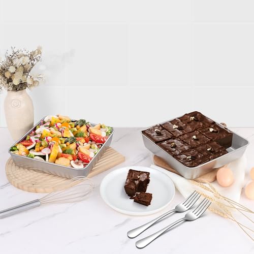 LIANYU 8 Pack 8 x 8 Inch Square Baking Cake Pan, Stainless Steel Brownie Bread Cake Molds, Square Bakeware for Lasagna Pie, Oven & Dishwasher Safe - size: 8'' x 8''