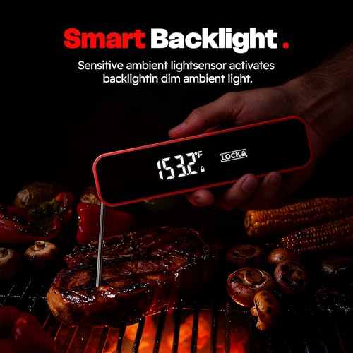 0.3 Sec Instant Read Meat Thermometer Digital for Grilling, Red - color: Red