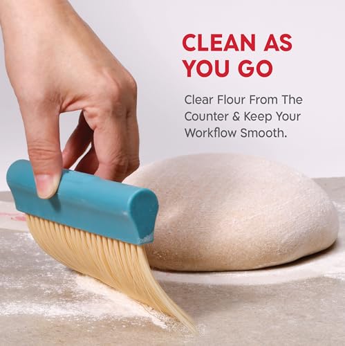 KneadAce Dough Scraper & Baker’s Brush.Stainless Steel Bench Scraper & Flour Cleaning Brush. Kitchen Tool for Pastry, Sourdough and Baking Prep Bread Dough Cutter, Gift For Bakers (Gray/Turquoise) - color: Gray, Turquoise
