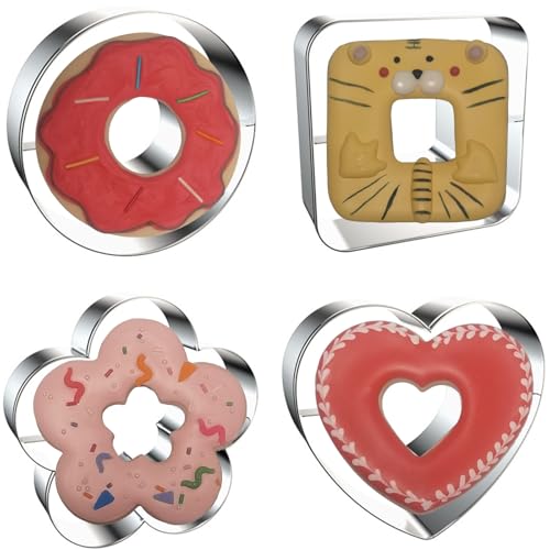 Linzer Cookie Cutters Set Stainless Steel 4Pcs（Round+Square+Heart+Flower）