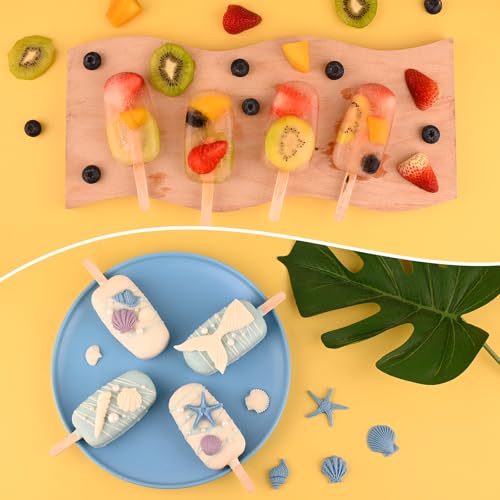 Sakolla 3 Pack Large Silicone Popsicle Molds with 150 Pcs Wooden Sticks - size: 3 Pcs Large - White (150 Sticks)