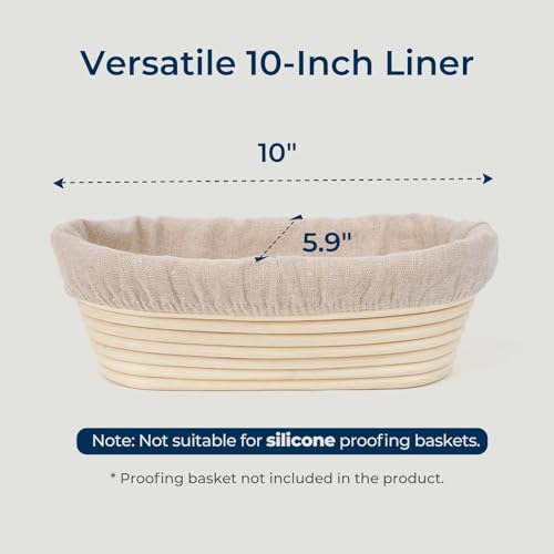 Lorzon 6 Pack Bread Proofing Basket Cover, 10 Inch Oval Banneton Liner, Linen Sourdough Bowl Covers for Bread Rising - size: 10 Inch Liner
