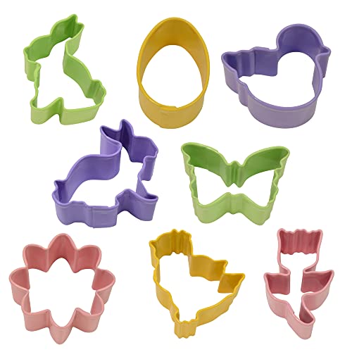 R&M Mini Easter 8-Piece Color Cookie Cutter Set – Polyresin Coated Bunny, Egg, Chick & Spring Baking Tools for Easter - style: Mini