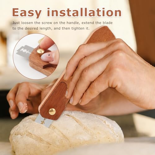 Wooden Bread Lame,Reusable Dough Scoring Tool,Sourdough Scoring Tool with Screw Lock & 10 Razor Blades,Handcrafted Bread Scoring-Tool for Sourdough Breads Baking