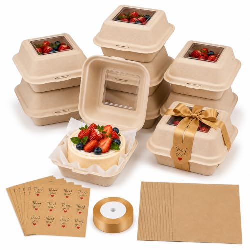 Bento Cake Box Clamshell Container Kit, 50 Set, Wooden Color - color: Wooden Color