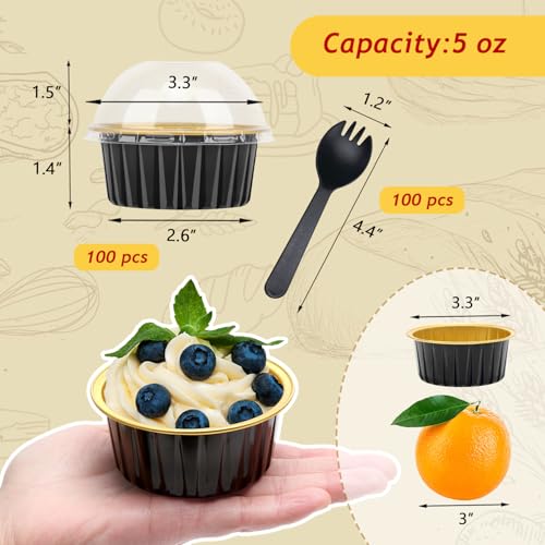 LNYZQUS 5oz Cupcake Pans with Dome Lids 100 Pack, Foil Dot Cake Cups - color: Black, size: 5 oz