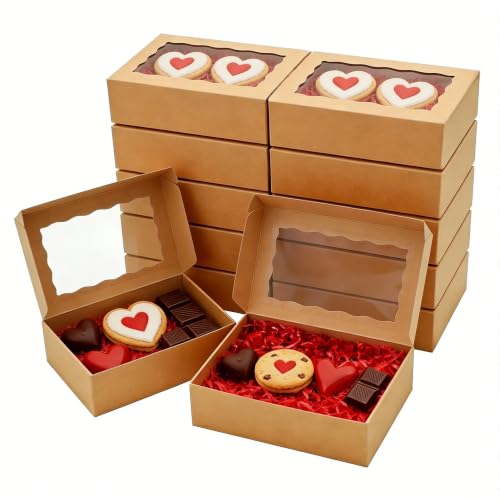50pcs Brown Cookie Boxes 8x5x2 Inches Bakery Boxes with Window - color: Brown