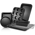 EWFEN Bakeware Sets, Baking Pans Set, Nonstick Oven Pan for Kitchen with Wider Grips, 7-Piece with Round/Square Cake Pan, Loaf Pan, Muffin Pan, Cookie Sheet, Roast Pan, Cooling Rack, Carbon Steel Bake