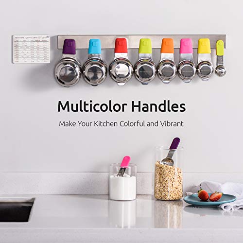 Measuring Cups, U-Taste Magnetic Measuring Cups and Spoons Set of 13 in 18/8 Stainless Steel: 7 Measuring Cups and 5 Measuring Spoons with 1 Professional Magnetic Measurement Conversion Chart - color: Clear