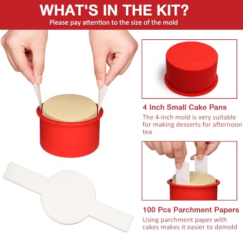 Alimat PluS 5 Pack 4 Inch Round Cake Pans with 100 Pcs Parchment Paper - size: 4 inches