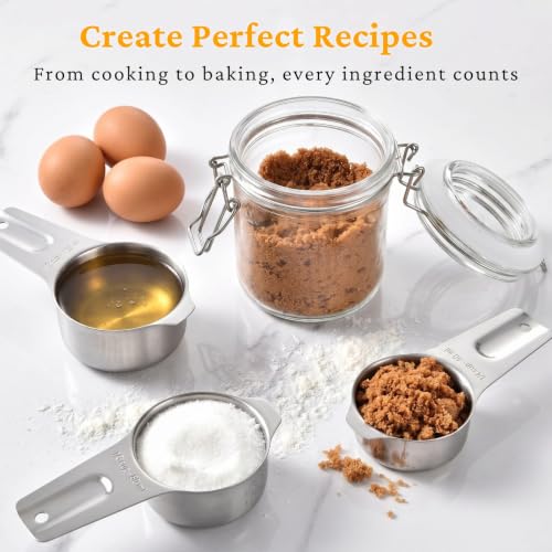 20PCS Measuring Cups and Spoons Set, Includes 7 Stackable Stainless Steel Cups, 7 Rectangular & 5 Mini Measuring Spoons with Leveler Fits Spice Jars, Kitchen Gadgets with Engraved Markings - size: Set of 20