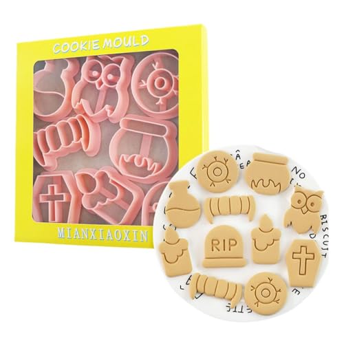 8 Pieces Owl Cookie Cutters,Halloween Biscuit Cutter,Halloween Cookie Mould,Owl Cookie Stamps Set, Kitchen Tools Plastic Cookie Press (Halloween 0913B) - color: Halloween 0913B