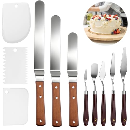 11 Pcs Angled Cake Icing Spatula Set, with Dough Scraper, Offset Spatula