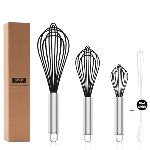 OYV Black Silicone Whisk Set of 3, 8/10/12 Inch, Non-Scratch - color: Premium(Black Pack)