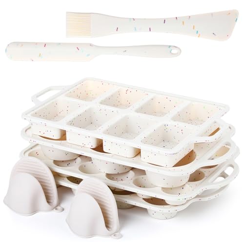 7 Pcs Silicone Baking Set, Nonstick Bakeware Mold with Spatula Oven Mitts