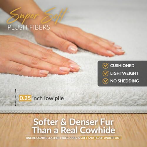 Faux Cowhide Rug 4'7"x6'7" - White Cow Print Rug, Washable, Non-Shedding - color: White, size: 4'7" x 6'7" (Large)